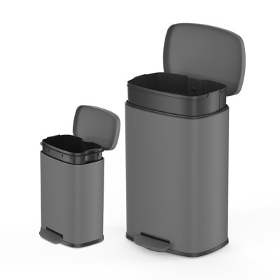 Qualiazero 13.2 Gallon and 3.2 Gallon Stainless Steel Rectangular Step On Trash Can Set