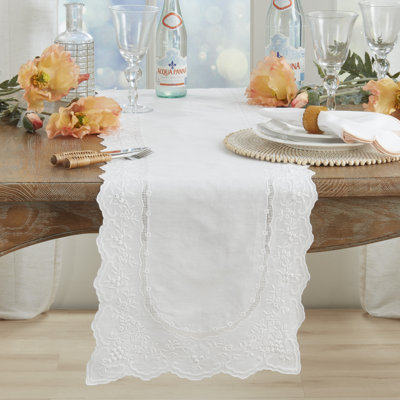 Chemin de table brodé en mélange de lin - Chemin de table décoratif non réversible pour table de salle à manger, 16 po x 54 po