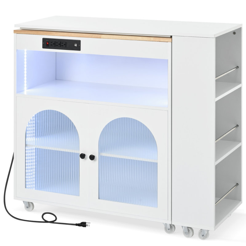 Îlot de cuisine roulant avec table allongée, White