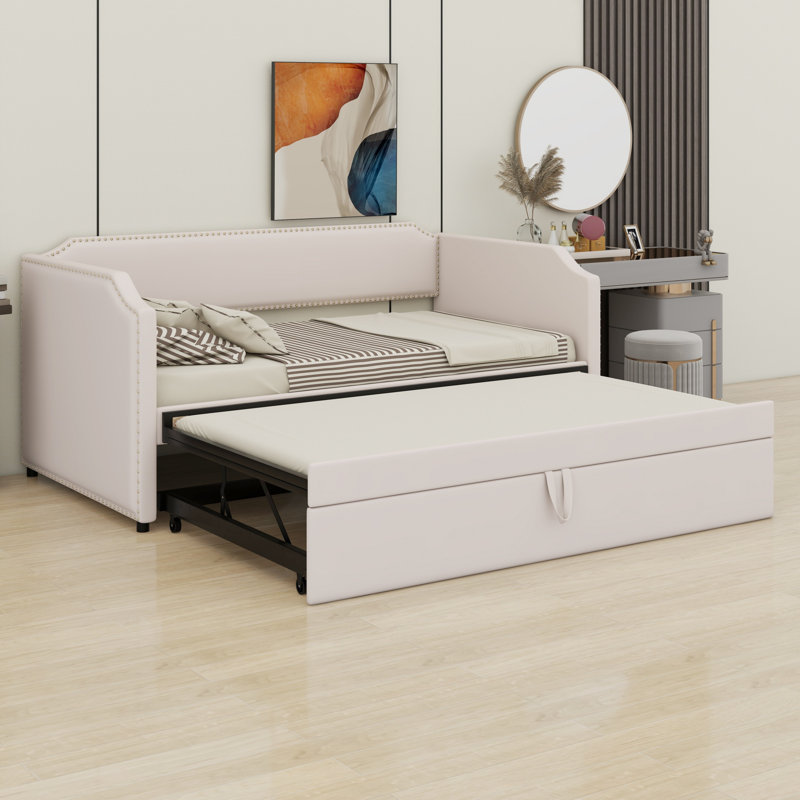 Lit de jour rembourré avec lit gigogne, Beige