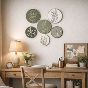 Set of 6 Boho Plant Wall Art Decor, Rustic Wooden Botanical Wall Hanging for Bedroom Living Room Office Farmhouse Decoration, 8" and 10"