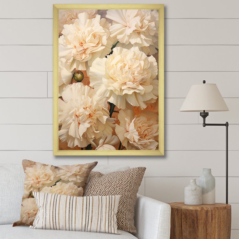 Minimalisme œillets Bouquet II - œillets, impressions sur toile, Cadre photo doré simple, H 32 po x l 16 po x P 1 po
