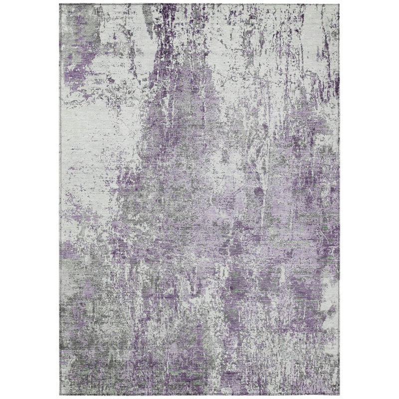 Machine Washable Indoor/Outdoor Xhevrie Plum Rug, Rectangle 5' x 7'6"