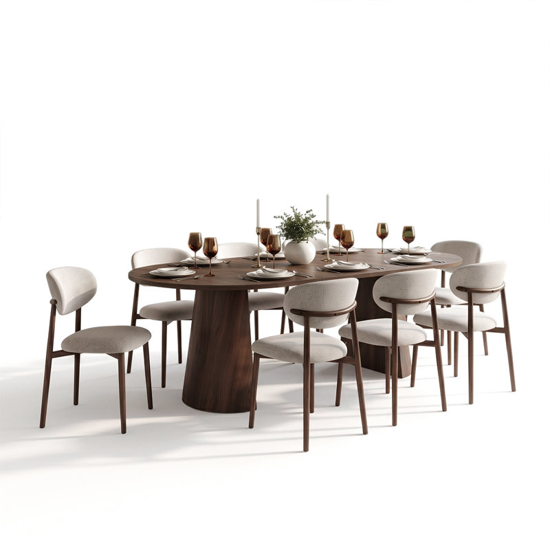 Ensemble de salle à manger extensible rond-ovale pour 8 personnes avec chaises de salle à manger rembourrées, Blanc