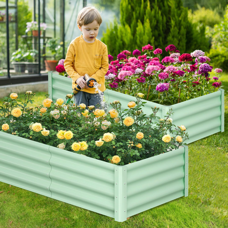 Galvanized Steel Raised Garden Bed Kit – Heavy-Duty 6x3x1FT Rectangular Outdoor Planter Box for Vegetables, Flowers, Herbs (Green, 2-Pack)