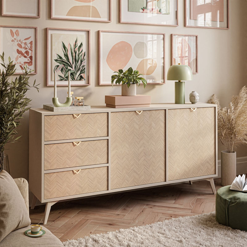 Dajha 158cm W 3 - Drawer Chest of Drawers, Sand Beige/Herringbone Scandi Pattern