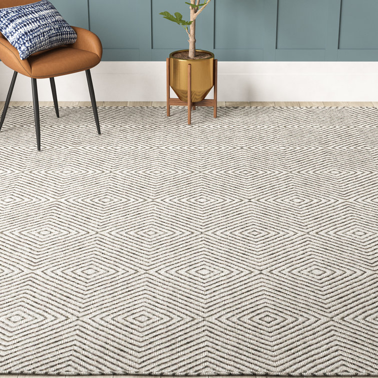 Azarian Geometric Diamond Handmade Tufted Wool Ivory/Black Rug