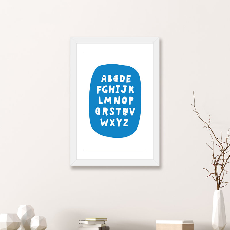 ABC Blue Bubble - impression d'art textuel, Papier encadré blanc, H 24 po x l 16 po x P 1 po, Blanc