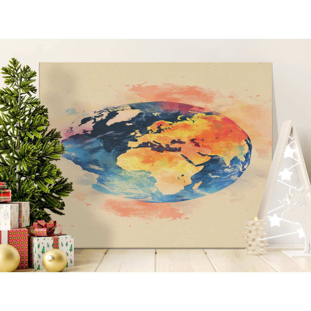 Watercolor Earth Canvas Wall Art, Gallery Wrapped Matte Print, Ready to Hang, World Map Home Decor, Global Art, Archival Quality