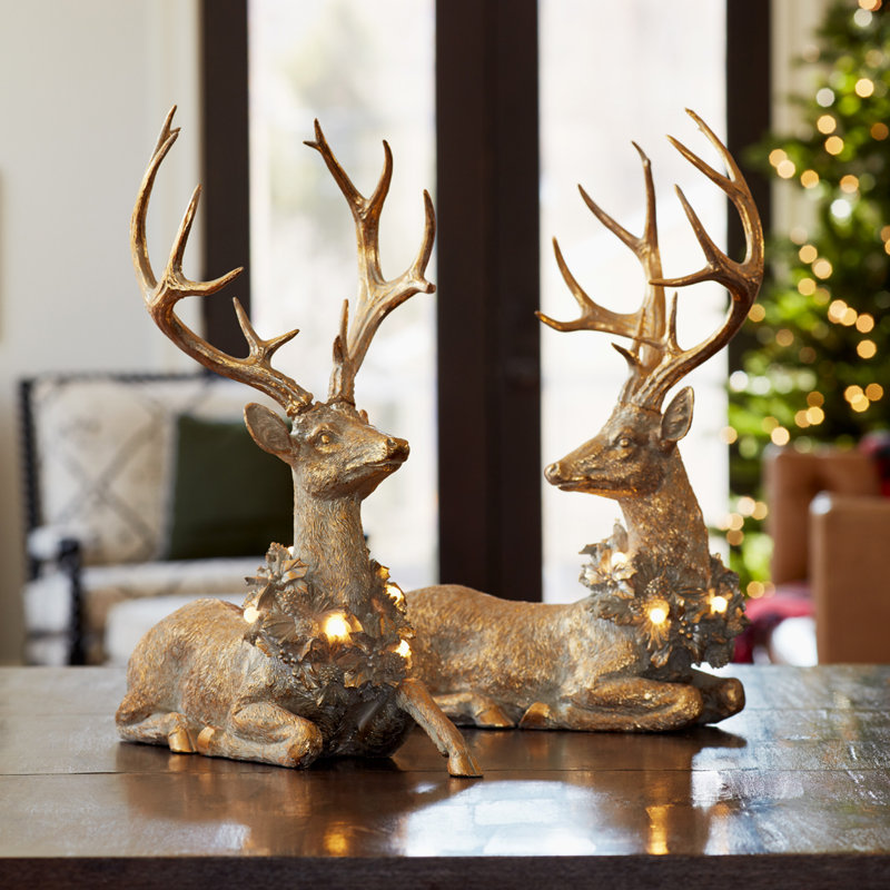 Ensemble de cerfs en résine 2 pièces