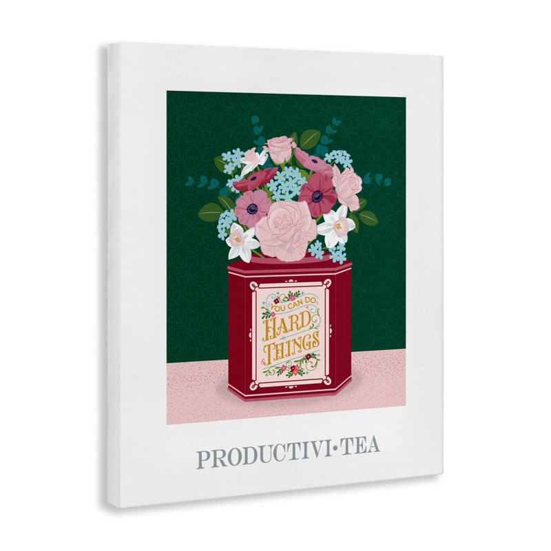 Productivi-thé avec toile de message encourageante, design par Lara Beeston, H 48 po x l 36 po