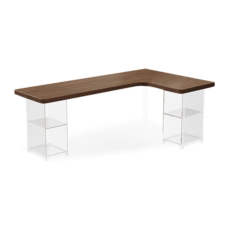 Brun clair + bureaux rectangulaires en bois massif transparent + acrylique, H 29,53 po x l 78,74 po x P 47,24 po