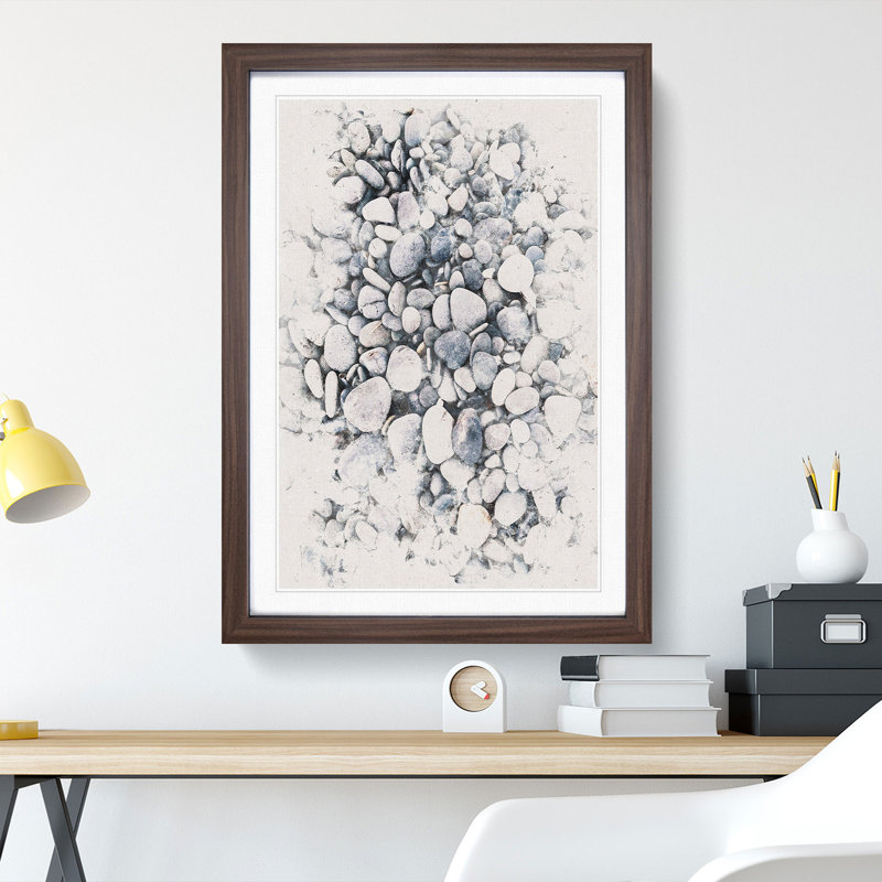 Pebbles - Picture Frame Painting Print, 63cm H x 45cm W x 2cm D, Walnut Framed