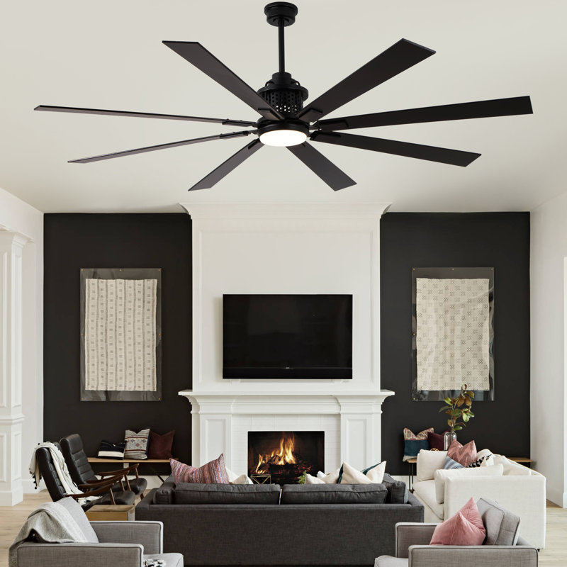 Ventilateur de plafond moderne de style ferme de 183 cm avec lumière et télécommande, moteur CC réversible à 6 vitesses, grand ventilateur de plafond industriel pour salon