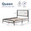 Grand lit avec tête de lit en tissu blanc bouclé, cadre champagne argenté et noir, lattes silencieuses pour un sommeil réparateur, structure en métal de 800 lb, système de plateforme de tête de lit assemblée dans la chambre à coucher Quiet Nights,-509144967