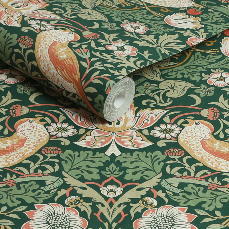 William Morris at Home SS24 Floral Non-Pasted Wallpaper Double Roll, Rich Green