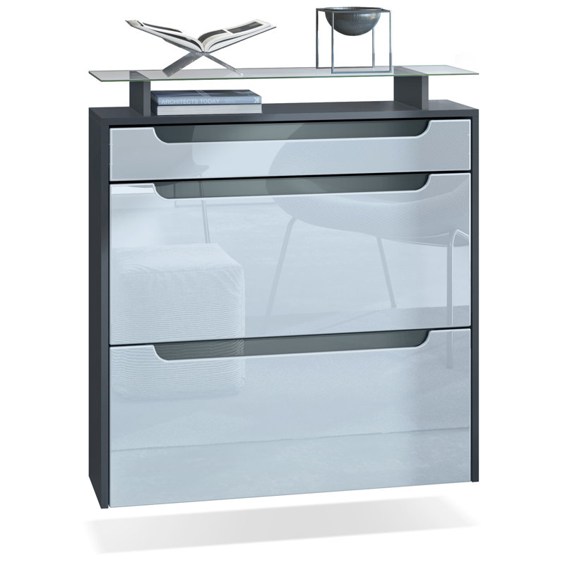 Afjol 16 Pair Shoe Storage Cabinet, White/Dark Grey