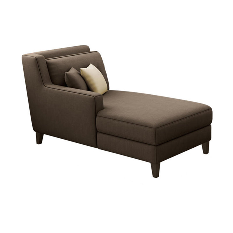 Chaise longue inclinable rembourrée en coton et lin High Elastic, Accoudoir à droite (vu de face), Brun