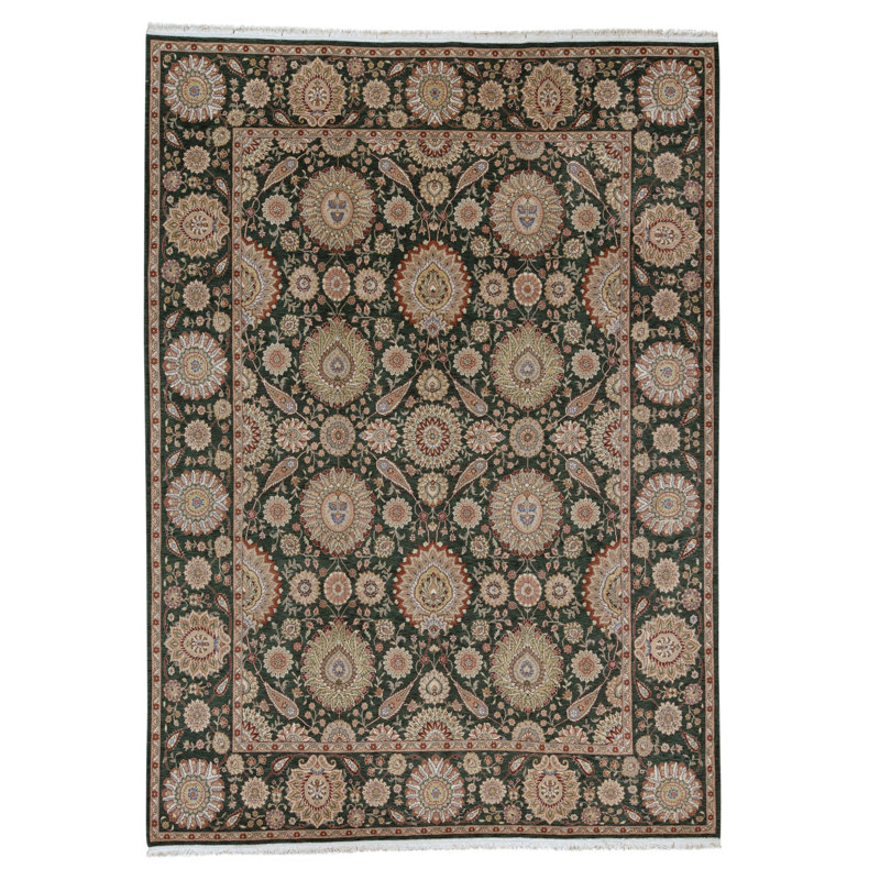 Tapis vert foncé de haute qualité noué à la main