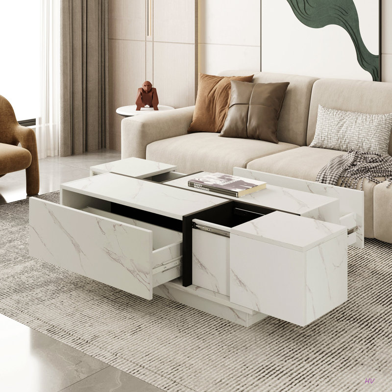 Table basse rectangulaire à plateau coulissant avec 2 tiroirs et 2 rangements cachés pour le salon 47,2 po