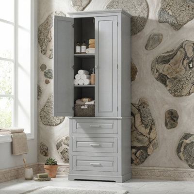 Grande armoire grise à trois tiroirs, idéale pour la salle de bain et le bureau, grande capacité, robuste, simple et polyvalente, facile à nettoyer.