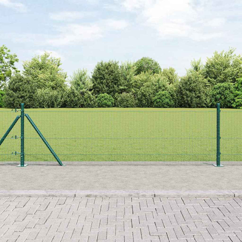 Vidaxl Fence With Posts Steel, Green, 120cm H x 2500cm W x 2.7cm D