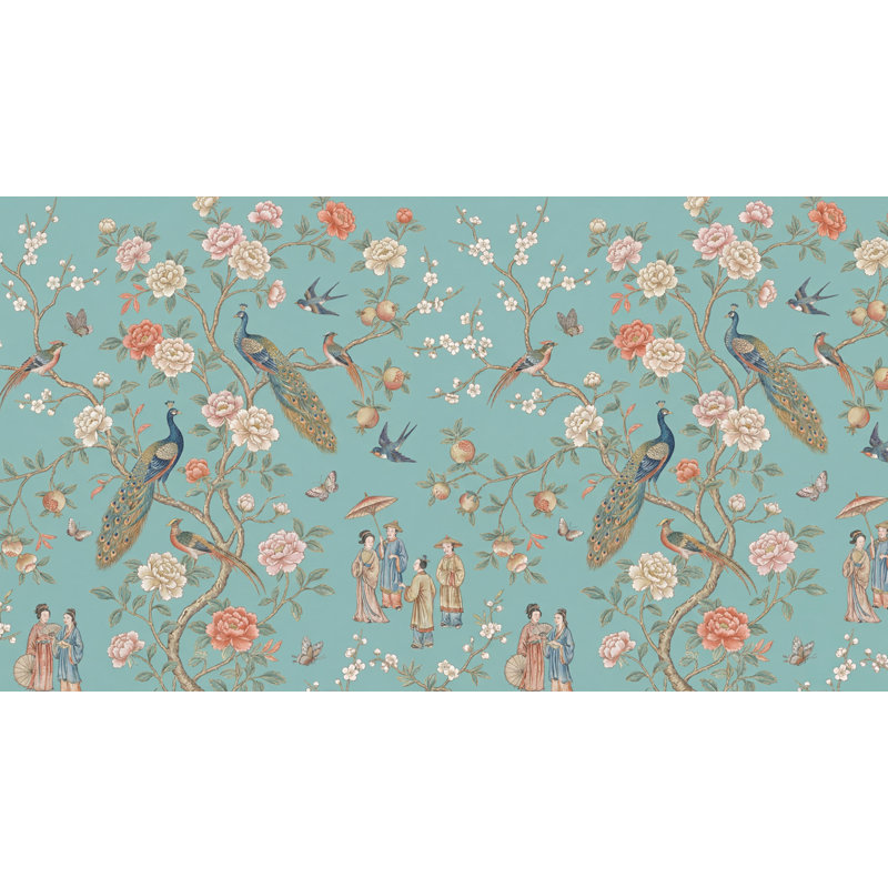 Murale asiatique à motif de paons, Non-Woven Nonpasted, 200 po x 120 po