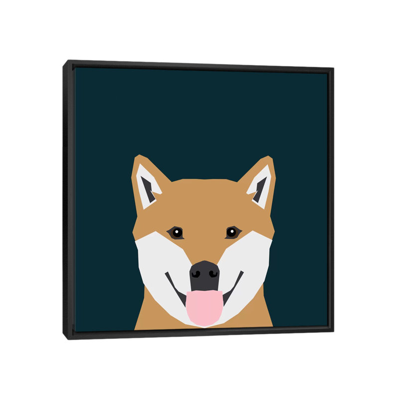 Shiba Inu, impression sur toile tendue, H 26 po x l 26 po x P 1,5 po, Toile avec cadre noir, Pas de tapis