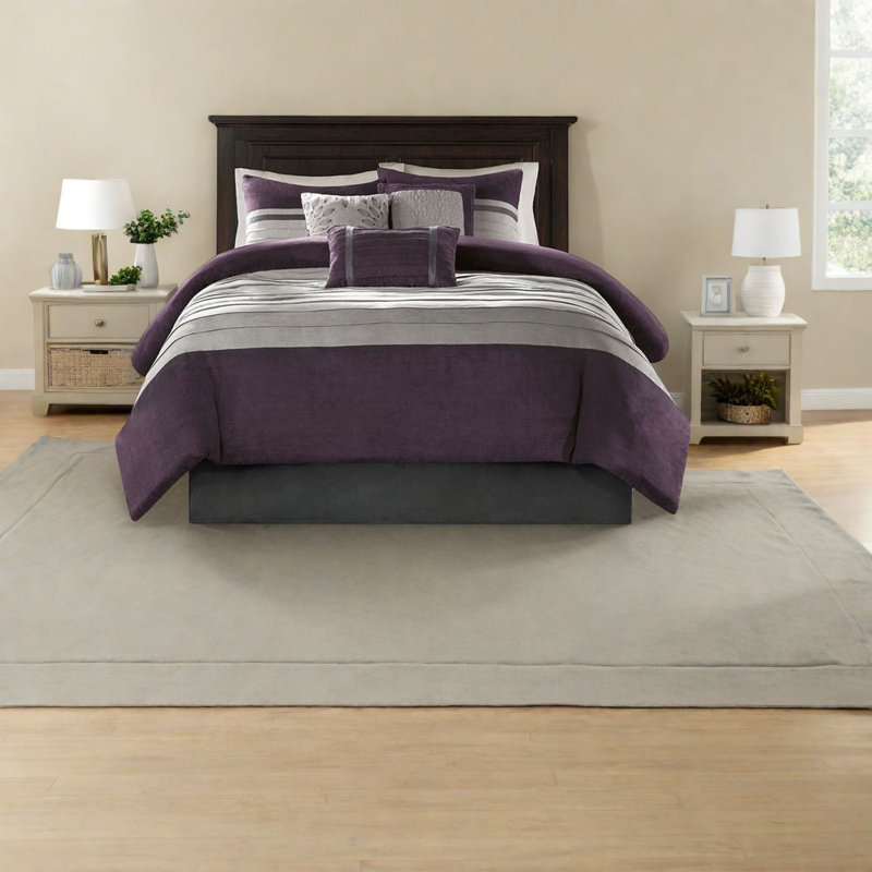Ensemble de literie de luxe en suède mauve 7 pièces, confort moderne pour la maison