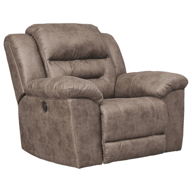Reavis Faux Leather Recliner, Power, Brown Faux Leather