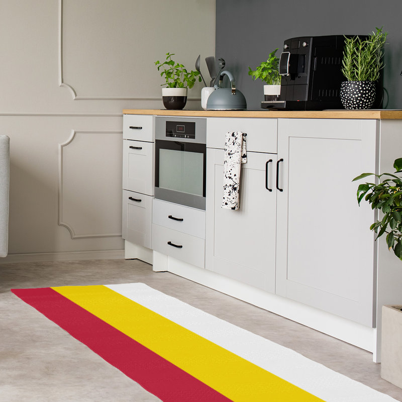 Tapis tissé à plat rouge/jaune St Louis, Tapis de couloir 2 pi 6 po x 8 pi