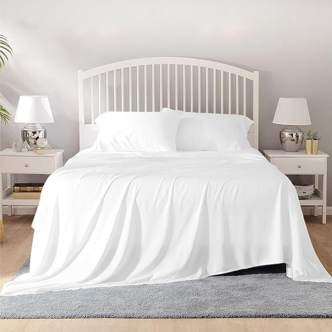100% Egyptian Cotton Full Size Sheet Set 1000 Thread Count Luxury Ultra Soft Bed Sheets Fits Mattress Upto 18" Inch Deep Pocket, Full Size - White Solid