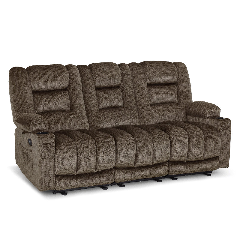 81.5" W Zero Gravity 3-Seater Power Reclining Sofa with Massage & Heat, Brown, 42.5" H x 81.2" W x 36.6" D