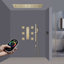 Système de douche thermostatique à télécommande en or brossé avec pluie et jets