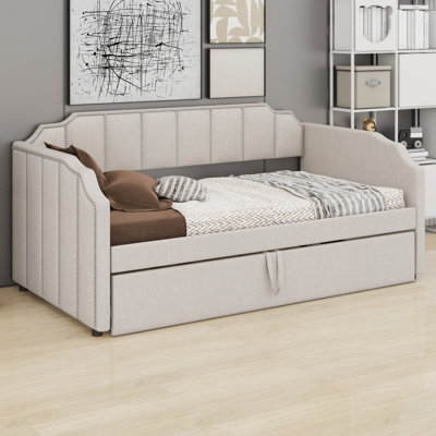 Structure de lit de jour rembourrée Comfort avec couchette escamotable et ports de chargement USB