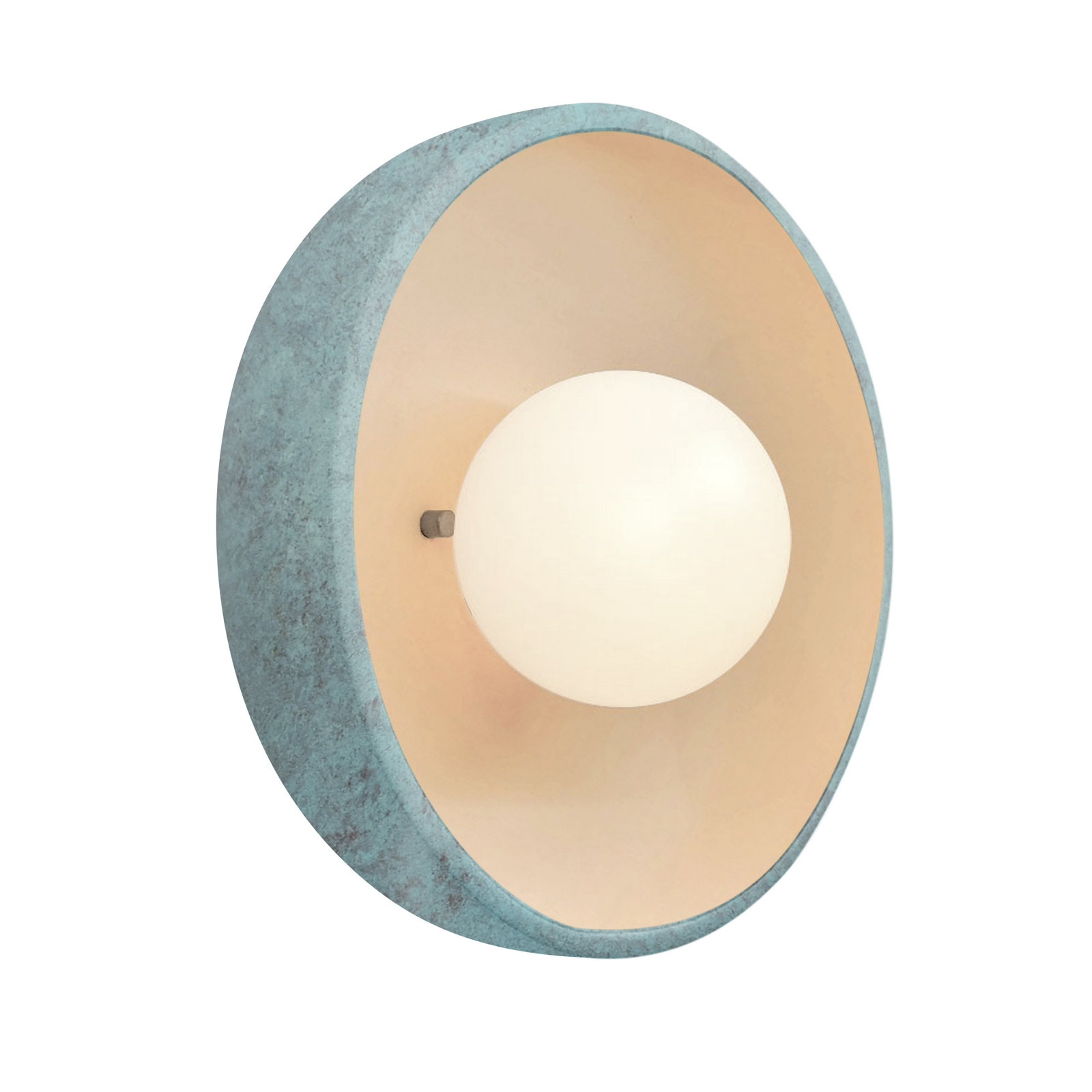 Single Light Ceramic Flush Mount Sconce, Verde Patina