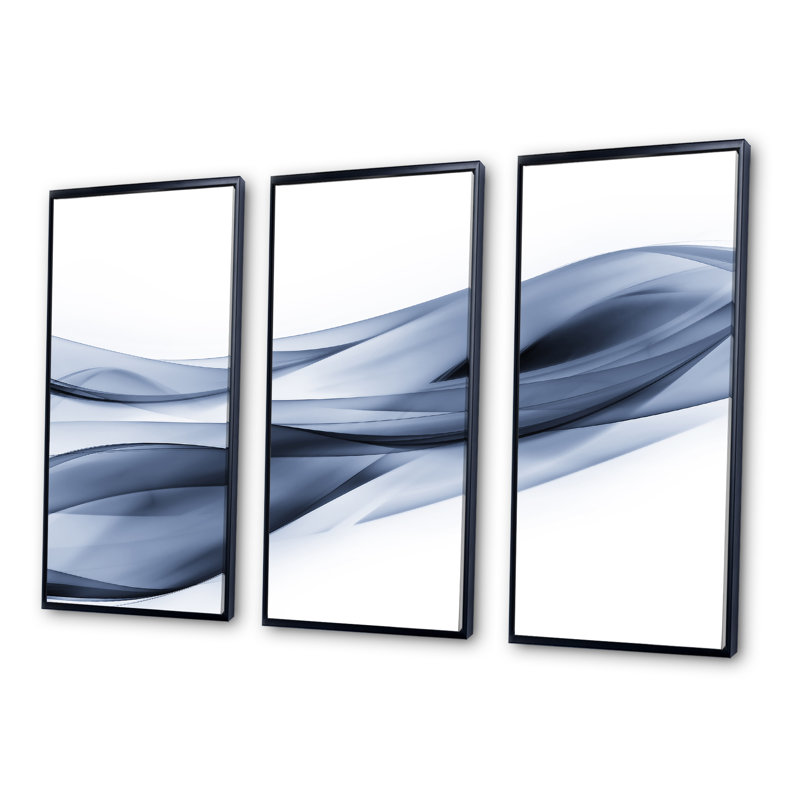 Ensemble de 3 toiles abstraites encadrées sur toile, Noir, noir, noir, noir, H 32 po x l 48 po