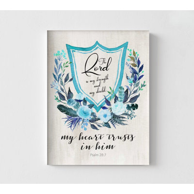 Psalm 28-7 By Tara Moss, Trust Gods Plan Print, Framed Blue Floral Psalm 28:7 Poster, The Lord Gift Idea, Religious Wall Art