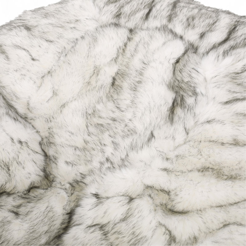 Negar 5 Foot Rounded Short Faux Fur Bean Bag, White And Gray, 42" H x 52" W x 52" D, Gray Faux Fur