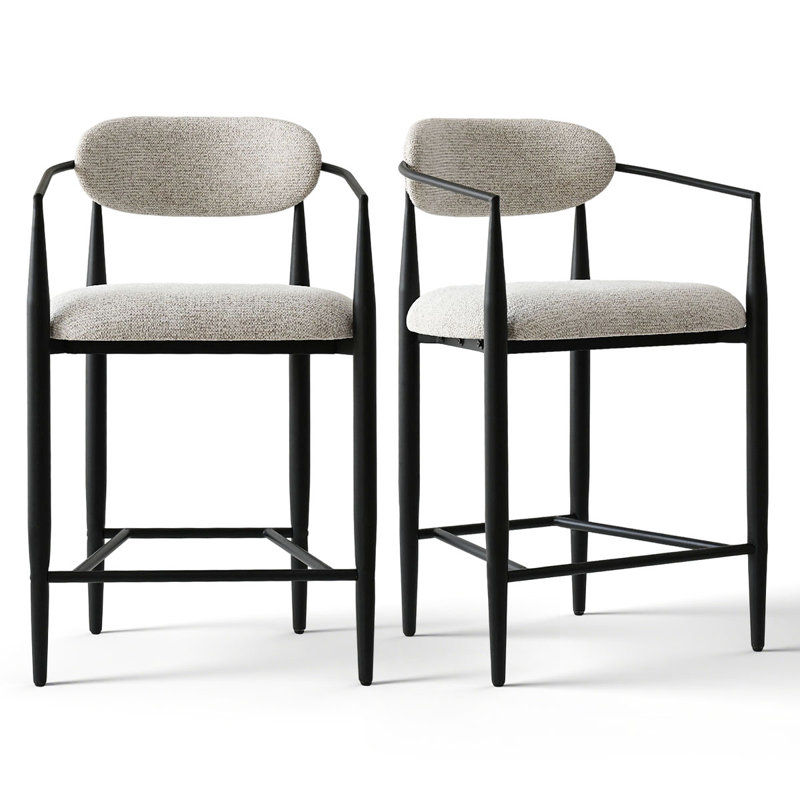 Tabourets de bar rembourrés à hauteur de comptoir avec accoudoirs et structure en métal, Beige