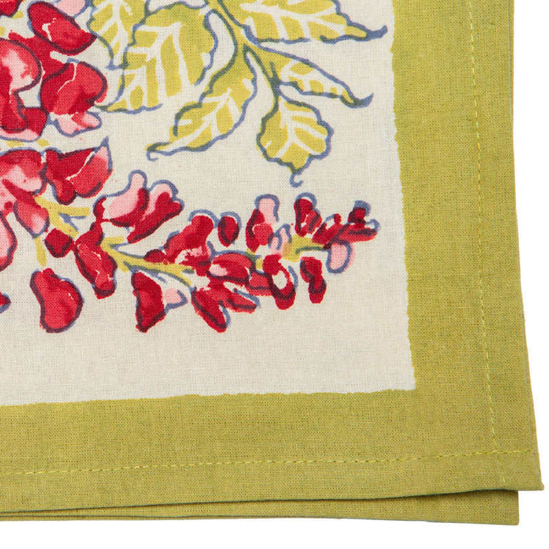 Wisteria 100% Cotton Floral Square Napkin, Pink/Green