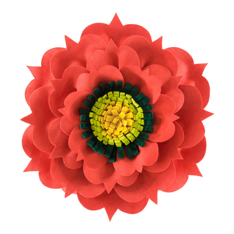3D Floral Throw Pillow Accent Handmade Round Pillow Cushion with Insert for Home Couch Bed, Reddish Orange