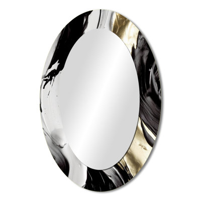 Exquisite Darling Gold Abstract Wave On Black IV - Gold Modern Oval Wall Mirror