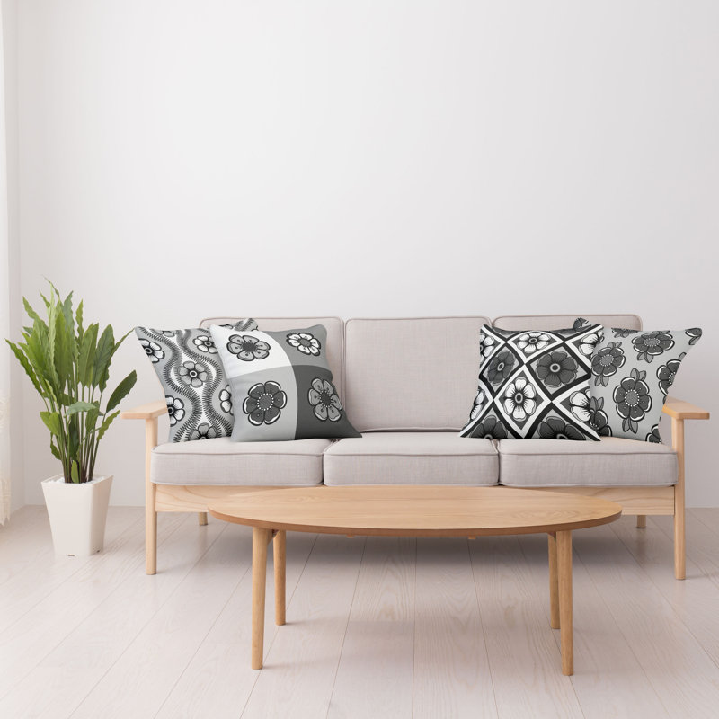 Housse de coussin Abstract, 16 po x 16 po, Gris gris et blanc