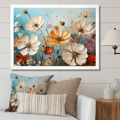«Beige and Blue Seasonal Flowers Field I», reproduction sur toile