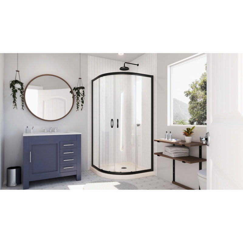 Prime 38" W x 38" D x 74.75" H Semi-Frameless Round Shower Enclosure with Base Included, Matte Black, Biscuit