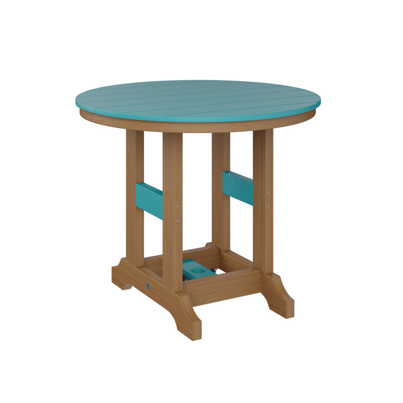 Garden Classic Outdoor Round Dining Table, Natural Teak, Aruba Blue