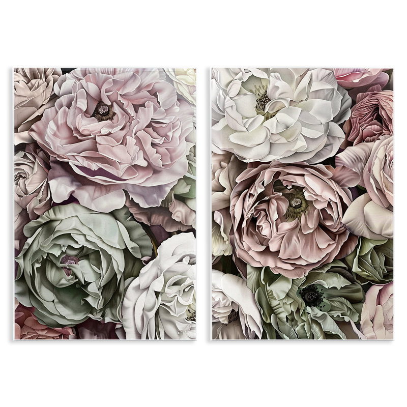 Ensemble de 2 plaques murales mixtes roses et pivoines, design par Annabelle Hall, H 19 po x l 13 po