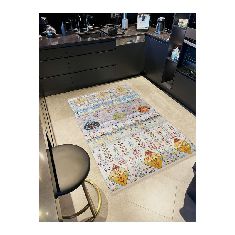 Tapis décoratif moderne multicolore lavable à la machine de la collection Barcelona, Tapis de couloir 3 pi 3 po x 6 pi 7 po