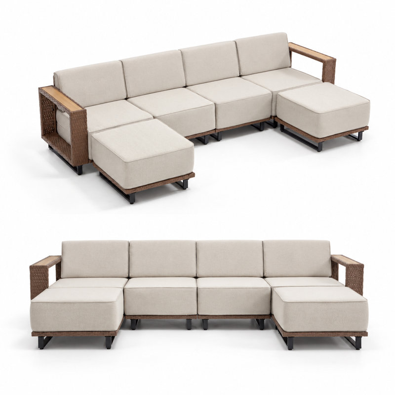 Ensemble de canapé extérieur pour 4 personnes avec 2 poufs